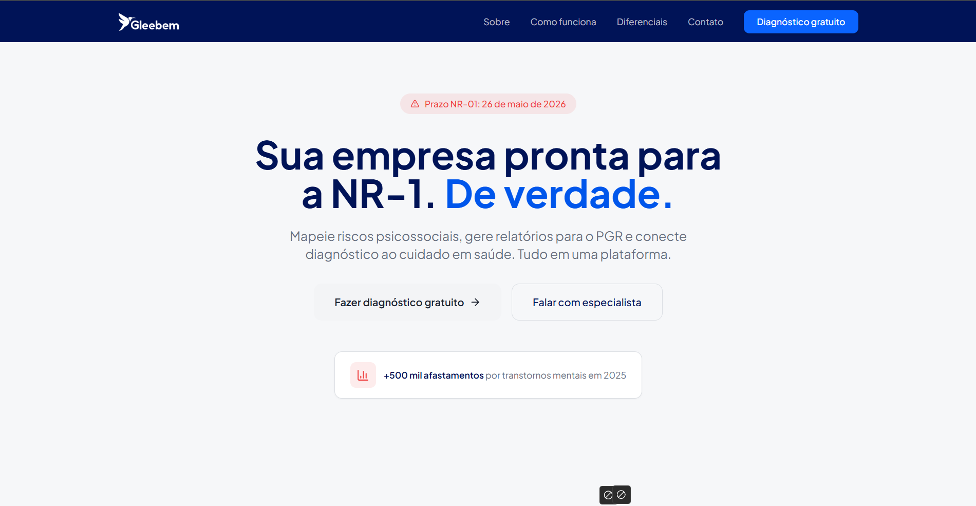 Screenshot principal da solução NR-1 Gleebem